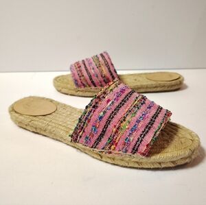 J. Crew Women's Valencia Fabric Woven Espadrille Open Toe Flat Slide Boho Sandal